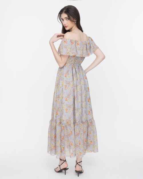 SIXDO Floral Off-Shoulder Maxi Voile Dress